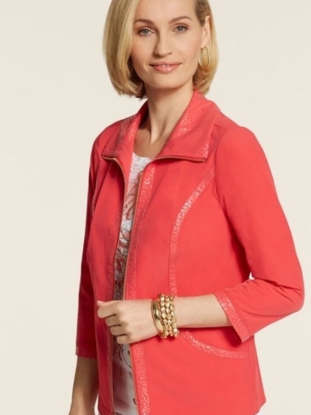 Chico´s Zenergy Women´s Pink Embossed Leopard Print Zip Up Jacket Sz Large